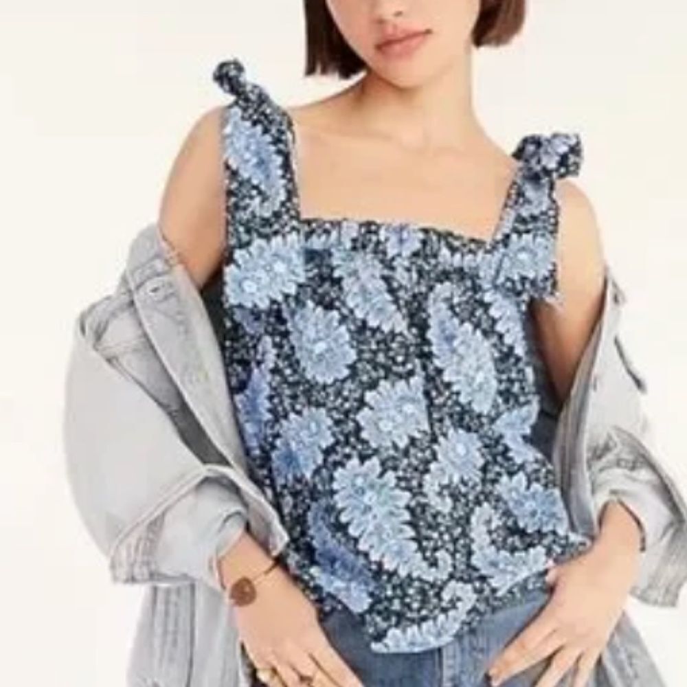 J. Crew Collection Tie Shoulder Bow Tank in Ratti Pacific Paisley XS